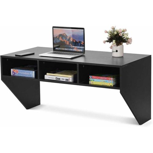 0661706080859 - Goplus - Wandtisch Schreibtisch mit 3 Faecher Wandschrank Wandmontage für pc Laptop Lackierte Oberflaeche Modern für Arbeitszimmer Wohnzimmer