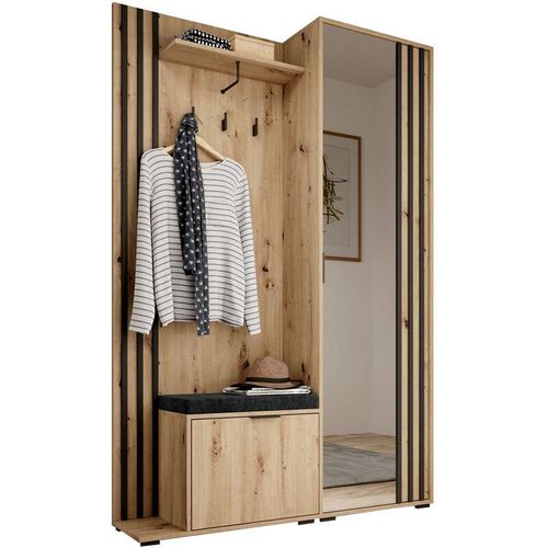 5904948694701 - Garderobe mit Spiegel Flurgarderobe Schrank Kompaktgarderobe Dielenschrank Wandschrank Regal Diele & Flur Kleiderschrank Schuhschrank 135x197x34 cm