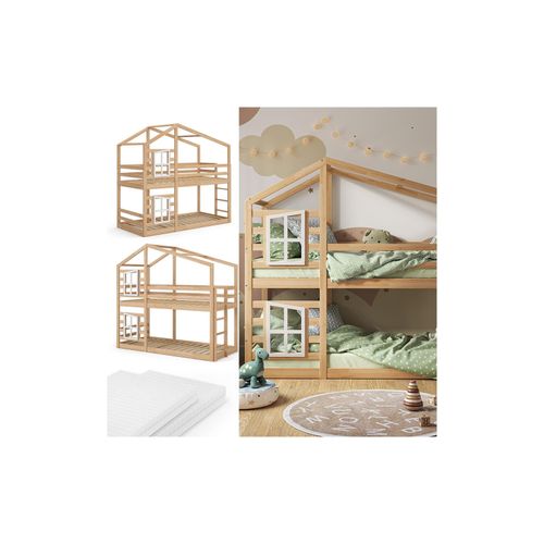 4066731273713 - Vitalispa Doppelstockbett Maja 200 x 90 cm Natur mit Leiter Etagenbett 2 Kinder Matratze 4066731273713 - Vitalispa Doppelstockbett Maja 200 x 90 cm Natur mit Leiter Etagenbett 2 Kinder Matratze