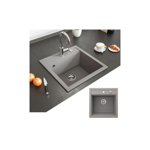 4251421931121 - Granit Spüle Küchenspüle Einbauspüle Spülbecken 490x500mm Beton 4251421931121 - Granit Spüle Küchenspüle Einbauspüle Spülbecken 490x500mm Beton