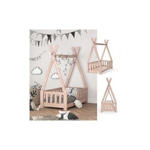 4251421943216 - VITALISPA Kinderbett TIPI Indianer Bett Kinderhaus Holz Hausbett 70x140cm Natur