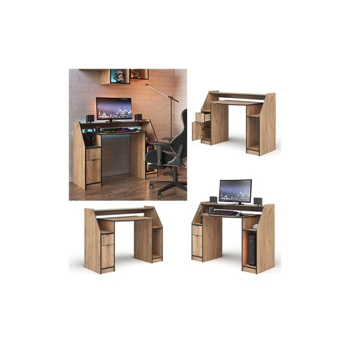 4066731365982 - Computertisch Joel Eiche Schwarz 123 x 45 cm Gamingtisch PC-Tisch Schublade Tür 4066731365982 - Computertisch Joel Eiche Schwarz 123 x 45 cm Gamingtisch PC-Tisch Schublade Tür
