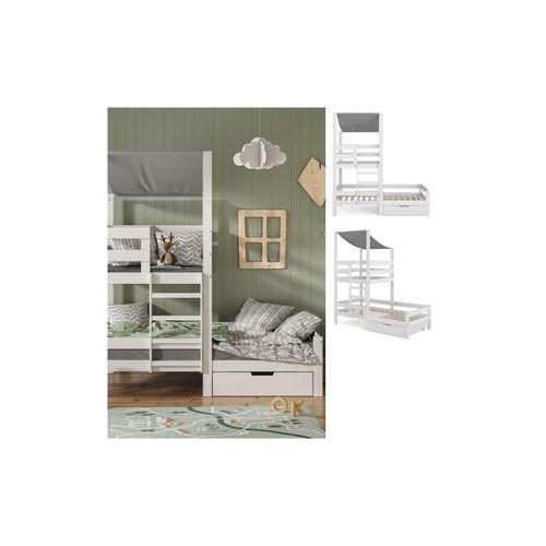 4066731052431 - VitaliSpa Spielturmbett Kinderbett Spielbett Tom Weiß modern 204x218 cm Massivholz Kinderzimmer Lattenrost Bettleiter Bett Schublade Abenteuerbett Kletterbett