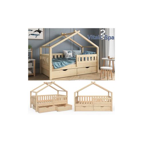 4251421944213 - Vitalispa - Kinderbett Design 160x80cm Natur mit Schubladen und Rausfallschutz 4251421944213 - Vitalispa - Kinderbett Design 160x80cm Natur mit Schubladen und Rausfallschutz