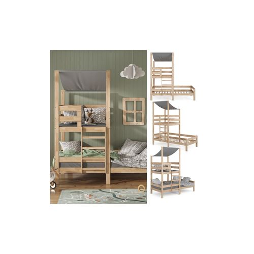 4251421972957 - Kinderbett Tom 90x200cm mit 2 Matratzen Spielbett Jugendbett Spielturm