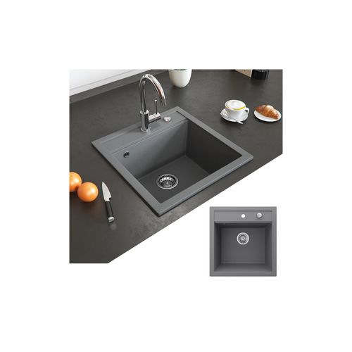 4251421931152 - Granit Spüle Küchenspüle Einbauspüle Spülbecken 490x500mm Grau 4251421931152 - Granit Spüle Küchenspüle Einbauspüle Spülbecken 490x500mm Grau