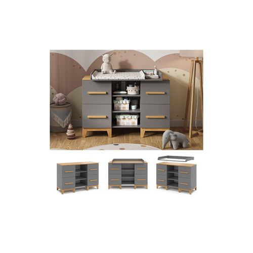 4066731278107 - Wickelkommode Malia XL 133 x 70 cm Grau Eiche Wickeltisch Wickelauflage 4066731278107 - Wickelkommode Malia XL 133 x 70 cm Grau Eiche Wickeltisch Wickelauflage