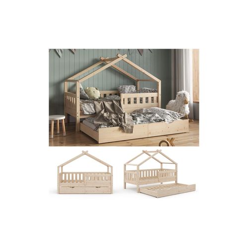 4251421964723 - Vitalispa - Kinderbett Design 160x80cm Natur mit Gästebett und Rausfallschutz 4251421964723 - Vitalispa - Kinderbett Design 160x80cm Natur mit Gästebett und Rausfallschutz