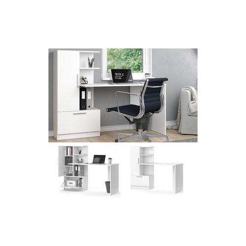 4066731230051 - Arbeitstisch Schreibtisch Bürotisch Tomy Weiß 150x120 modern Computertisch PC-Tisch Arbeitszimmer Homeoffice Büromöbel Computermöbel Schrankschublade Schranktür Regalanbau