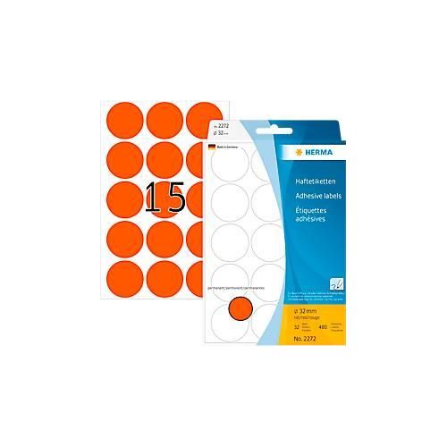 4008705022729 - HERMA Klebepunkte 2272 Ø 32 mm selbstklebend permanenthaftend per Hand beschreibbar 480 Stück auf 32 Blatt FSC®-Papier rot