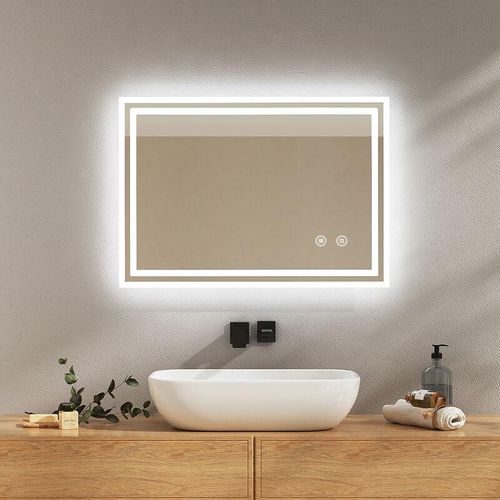 9331672350928 - Badspiegel mit Touch 6500K LED-Beleuchtung eckig Beschlagfrei Helligkeit Einstellbar Memory-Funktion Horizontal&Vertical 70 x 50 cm - Emke