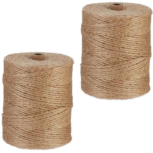 4052025460440 - Juteschnur 3 mm 2 Rollen Jutegarn je 300 m biologisch abbaubar Basteln Garten Verpackung Kordel natur - Relaxdays