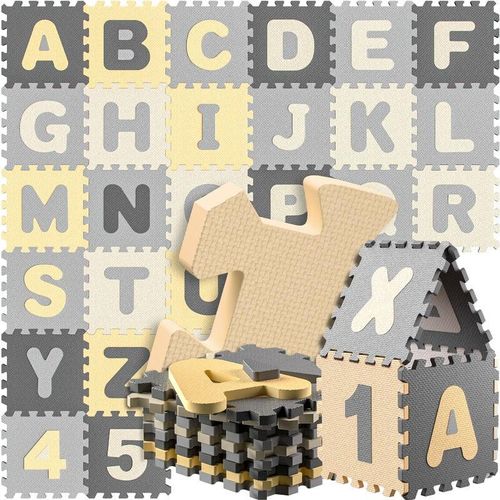 4251777201404 - 86-teilige Puzzlematte Baby Kinder 33m² Spielmatte Bodenschutzmatte Krabbelmatte Buchstaben Zahlen abc Lernteppich xxl Schaumstoff Grau - Spielwerk