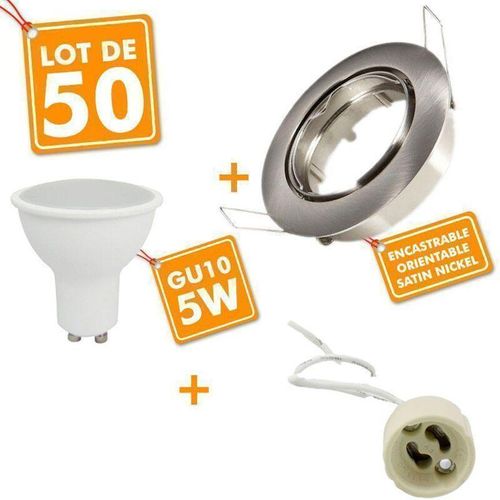 3700710835868 - Arum Lighting - 50 Spot led encastrable complet acier brossé Orientable avec Ampoule GU10 5W Eq 50W Température de Couleur Blanc chaud 2700K