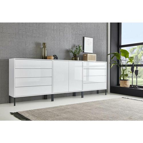 4260593581898 - Bmg Möbel - Sideboard Mailand Set 4 grifflos Metallfüße Weiß hochglanz - Weiß