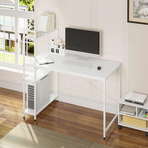 4063425186472 - Woltu - Schreibtisch Computertisch mit Regal Bürotisch Laptoptisch für Büro Home Office Schlafzimmer 120x64x120 cm Weiß - Weiß