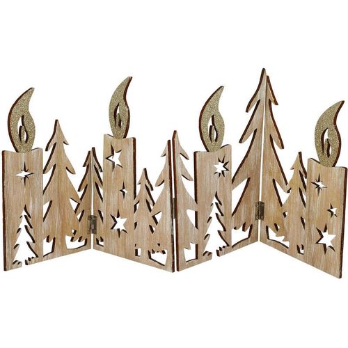 4262371537202 - Deko Weihnachts Silhouette aus Holz klappbar 60 x 23 cm - natur   gold - Kerzen Tannen Aufsteller zur Tischdekoration - Weihnachtsdeko Tischdeko für