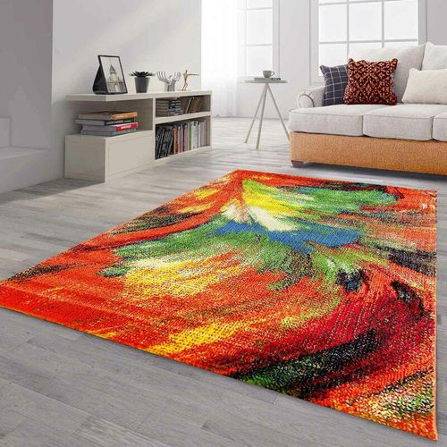 4065975021562 - Vimoda - Teppich Kurzflor Bunt Wohnzimmer Patchwork Wellen Punkte Farbig Modern120x170 cm B418