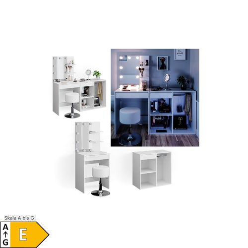 4251421951617 - Schminktisch Isabelle Weiß mit Beistellschrank Hocker und LED-Beleuchtung Vicco 4251421951617 - Schminktisch Isabelle Weiß mit Beistellschrank Hocker und LED-Beleuchtung Vicco