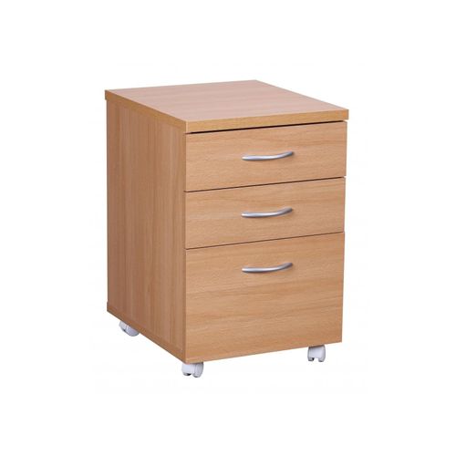 4251745764610 - Moderner Büro Rollcontainer in Buche 60 cm mit 3 Schubladen elegante Aluminiumgriffe praktische Rollen für leichte Beweglichkeit