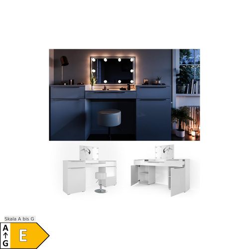 4251421925960 - Schminktisch Lilli Frisiertisch Kommode Frisierkommode Spiegel Weiß inklusive Hocker und LED-Lichterkette 4251421925960 - Schminktisch Lilli Frisiertisch Kommode Frisierkommode Spiegel Weiß inklusive Hocker und LED-Lichterkette