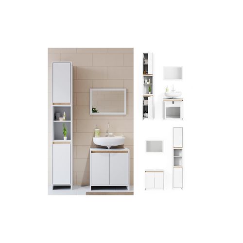 4251421931534 - VICCO Badmöbel Set EMMA Weiß Sonoma Eiche Spiegel Unterschrank Hochschrank Midi 4251421931534 - VICCO Badmöbel Set EMMA Weiß Sonoma Eiche Spiegel Unterschrank Hochschrank Midi