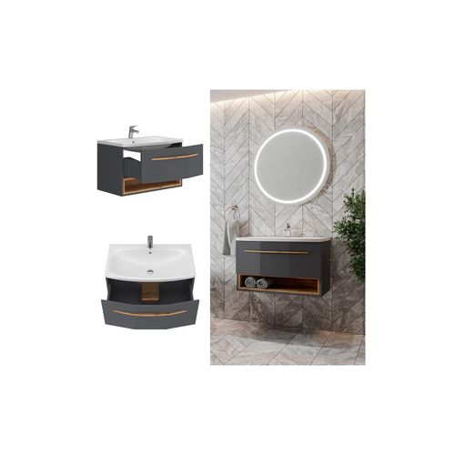 4066731232536 - Waschbecken mit Unterschrank Stelantis 80 cm Anthrazit Eiche Waschtisch