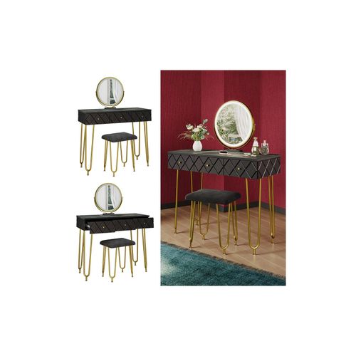 4066731329960 - Schminktisch Mirabell Schwarz 100 cm mit led Spiegel und Hocker Vicco