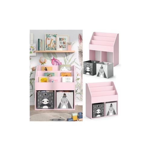 4066731335817 - Kinderbücherregal Luigi 72 x 79 cm Rosa Kinderzimmerregal mit Faltboxen 4066731335817 - Kinderbücherregal Luigi 72 x 79 cm Rosa Kinderzimmerregal mit Faltboxen