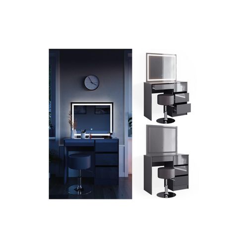 4066731340286 - Schminktisch Sherry Anthrazit Hochglanz 90 x 75 cm LED-Spiegel & Hocker