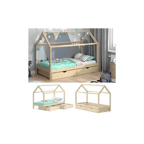 4251421922624 - Kinderbett Hausbett Schubladen Bett Holz Kinderhaus natur 90x200 cm 4251421922624 - Kinderbett Hausbett Schubladen Bett Holz Kinderhaus natur 90x200 cm