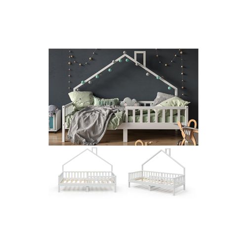 4251421952812 - Hausbett Kinderbett Spielbett Noemi 90x200cm weiß Rausfallschutz