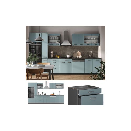 4066731345892 - Küchenzeile R-Line Solid Anthrazit Blau Grau 350 cm modern Küchenschränke Küchenmöbel 4066731345892 - Küchenzeile R-Line Solid Anthrazit Blau Grau 350 cm modern Küchenschränke Küchenmöbel