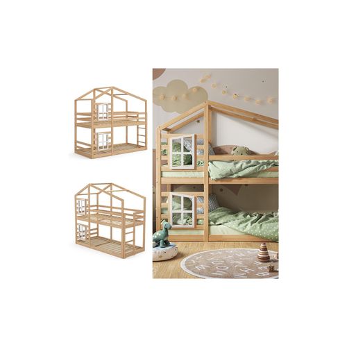 4066731273676 - Vitalispa Doppelstockbett Maja 200 x 90 cm Natur mit Leiter Etagenbett 2 Kinder
