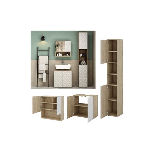 4066731276295 - Badmöbel-Set Badezimmer-Möbel Bad-Schrank Edge Eiche Weiß modern Badezimmerschrank Waschbeckenunterschrank Spiegelschrank Hochschrank Badezimmerkommode 4066731276295 - Badmöbel-Set Badezimmer-Möbel Bad-Schrank Edge Eiche Weiß modern Badezimmerschrank Waschbeckenunterschrank Spiegelschrank Hochschrank Badezimmerkommode