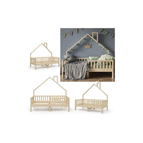 4251421952850 - Hausbett Kinderbett Spielbett Noemi 80x160cm natur Rausfallschutz