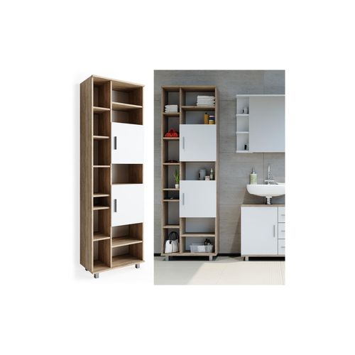 4251421939035 - VICCO Badschrank ILIAS 190 x 60 cm Weiß Sonoma - Hochschrank Regal Badregal