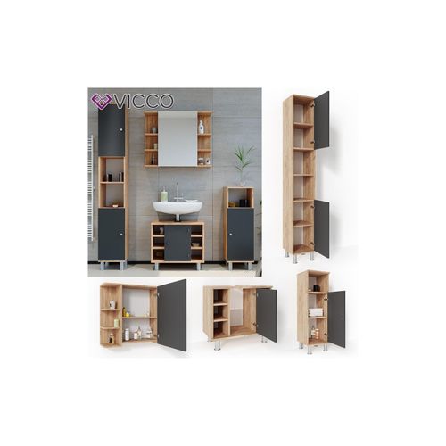 4251421941267 - VICCO Badmöbel Set FYNN Eiche Anthrazit Bad Spiegel Unterschrank Badschrank Midi 4251421941267 - VICCO Badmöbel Set FYNN Eiche Anthrazit Bad Spiegel Unterschrank Badschrank Midi