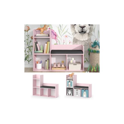 4066731335831 - Regal mit Sitzbank Luigi 107 x 88 cm Rosa Kinderzimmer große Fächer