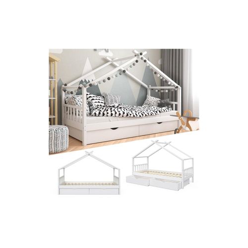 4066731030989 - Kinderbett Hausbett Kinderhaus Design Weiß Lattenrost 90x200 Schublade 4066731030989 - Kinderbett Hausbett Kinderhaus Design Weiß Lattenrost 90x200 Schublade