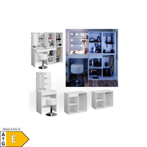 4251421951655 - Schminktisch Isabelle Weiß mit Beistellschränken Hocker und LED-Beleuchtung Vicco 4251421951655 - Schminktisch Isabelle Weiß mit Beistellschränken Hocker und LED-Beleuchtung Vicco