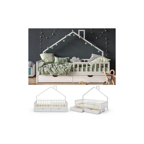 4251421952935 - Vitalispa - Kinderbett Noemi 200x90cm Weiß mit Rausfallschutz und Schubladen