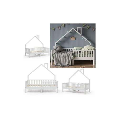 4251421952829 - Hausbett Kinderbett Spielbett Noemi 80x160cm weiß Rausfallschutz