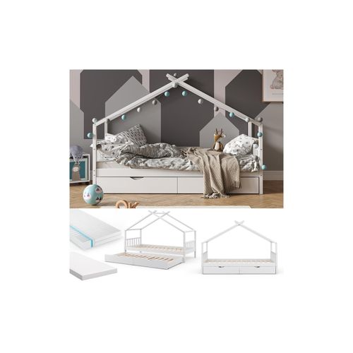 4066731031627 - Vitalispa - Hausbett Design Weiß 90x200 cm mit Gästebett und 2 Matratzen 4066731031627 - Vitalispa - Hausbett Design Weiß 90x200 cm mit Gästebett und 2 Matratzen