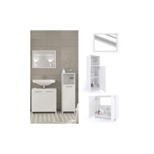 4251421900103 - Badmöbel Set Kiko Badezimmer Spiegel Kommode Unterschrank Weiß 4251421900103 - Badmöbel Set Kiko Badezimmer Spiegel Kommode Unterschrank Weiß