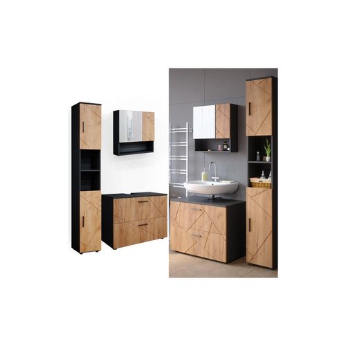 4066731050888 - Badmöbelset Unterschrank Spiegelschrank Hochschrank Irma Anthrazit Eiche Badmöbel