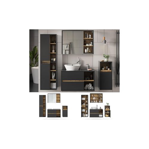 4066731248711 - Badmöbel-Set Badezimmer-Möbel Bad-Schrank Viola Anthrazit Eiche modern Badezimmerschrank Waschtischunterschrank Spiegelschrank Midischrank Hochschrank Schranktür Schrankfach Ablage Aufbewahrung 4066731248711 - Badmöbel-Set Badezimmer-Möbel Bad-Schrank Viola Anthrazit Eiche modern Badezimmerschrank Waschtischunterschrank Spiegelschrank Midischrank Hochschrank Schranktür Schrankfach Ablage Aufbewahrung