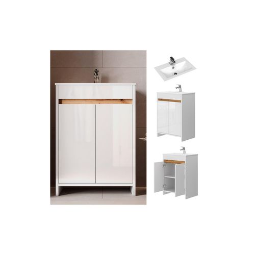4066731232383 - Waschbecken mit Unterschrank Lemgo 60 cm breit Waschtisch stehend Weiß 4066731232383 - Waschbecken mit Unterschrank Lemgo 60 cm breit Waschtisch stehend Weiß