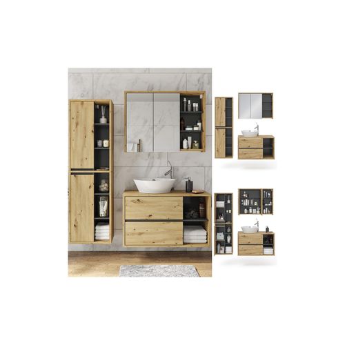 4251421948358 - Badmöbel Set Viola Eiche Spiegelschrank Hochschrank Waschtischunterschrank 4251421948358 - Badmöbel Set Viola Eiche Spiegelschrank Hochschrank Waschtischunterschrank
