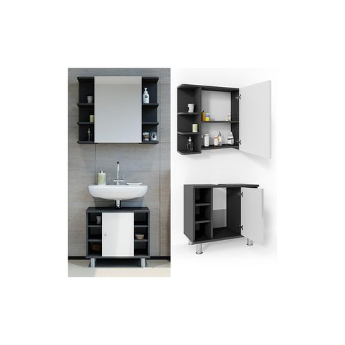 4251421933569 - VICCO Badmöbel Set FYNN 2 Teile Anthrazit Weiß - Badezimmer Spiegel Badunterschrank Bad Badschrank